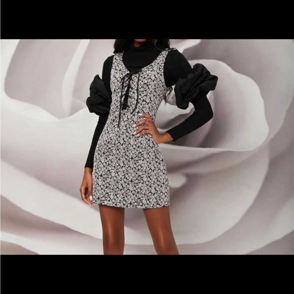Floral Black and White Dress